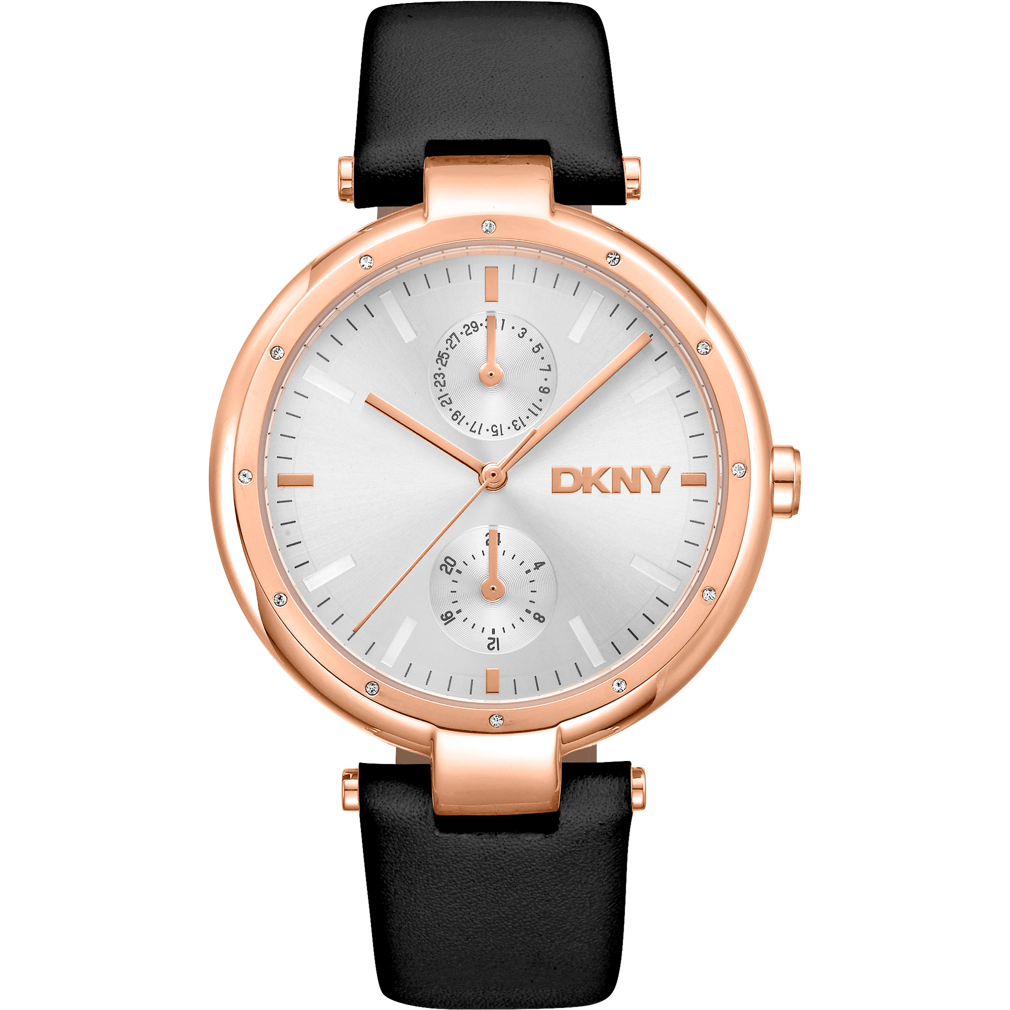 DKNY Dame Læder Rustfrit Stål Rosaguld Sort Ur DK1L066L0035 - Urma.dk