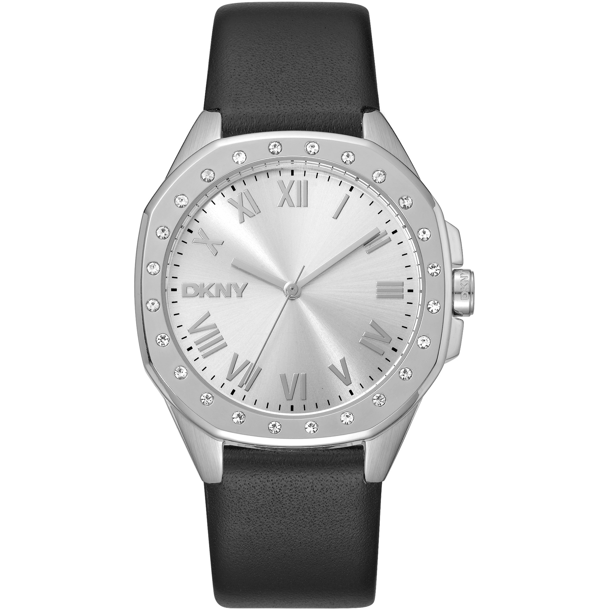 DKNY Dame Sølvgrå Ur Sort Læderrem DK1L011L0015 - Urma.dk
