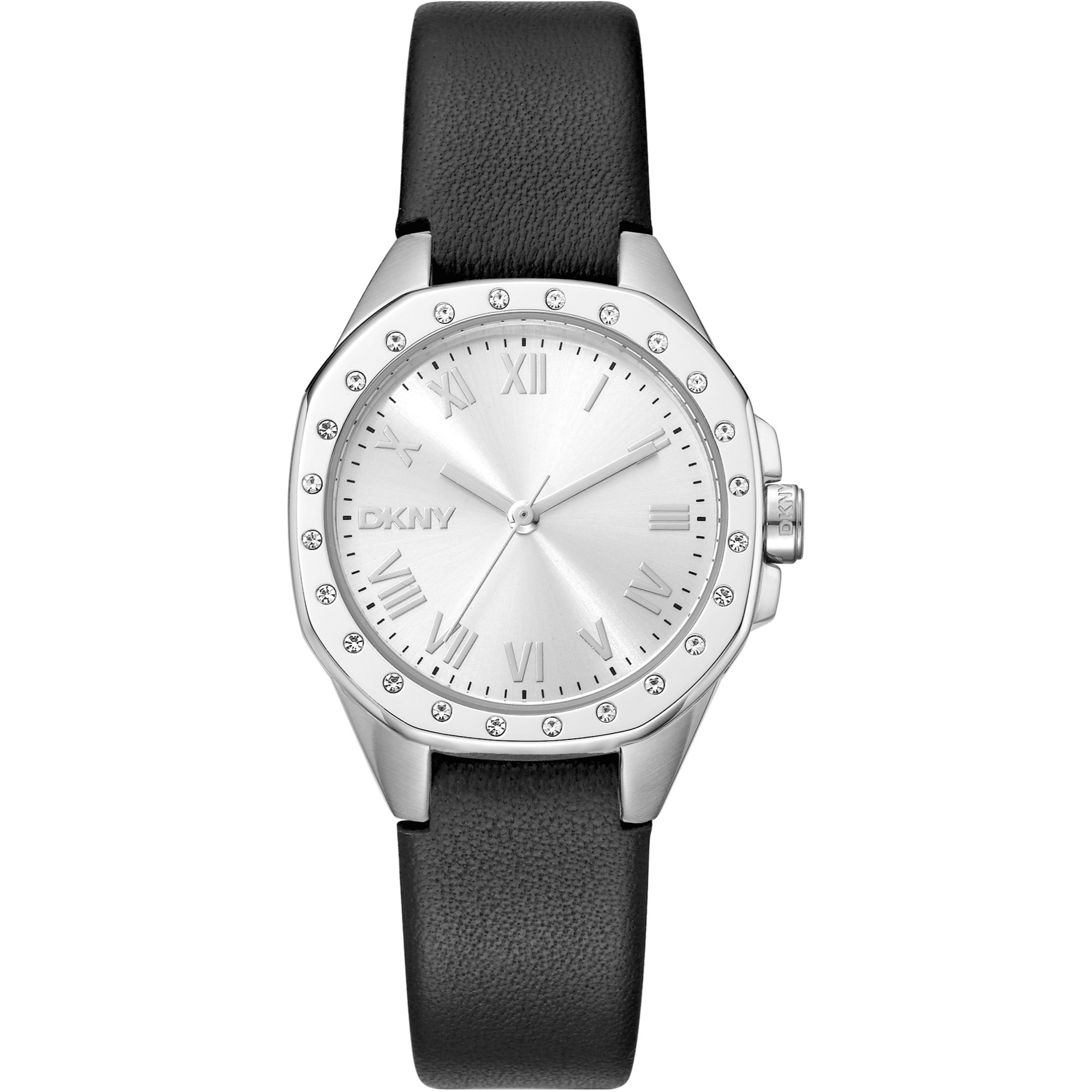 DKNY Dame Sølvgrå Ur Sort Læderrem DK1L013L0015 - Urma.dk