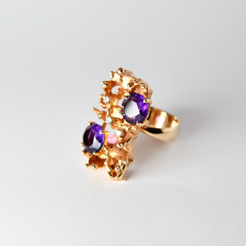 14 kt. Guldring med diamanter & amatyst designet af John Rørvig