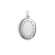 Medaljon i rhod. sølv. inkl. kæde