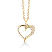 Sølvforgyldt halskæde hjerte med syntetisk cubic zirconia i den ene side. Kæden er sølvforgyldt i længde 42-45 cm.