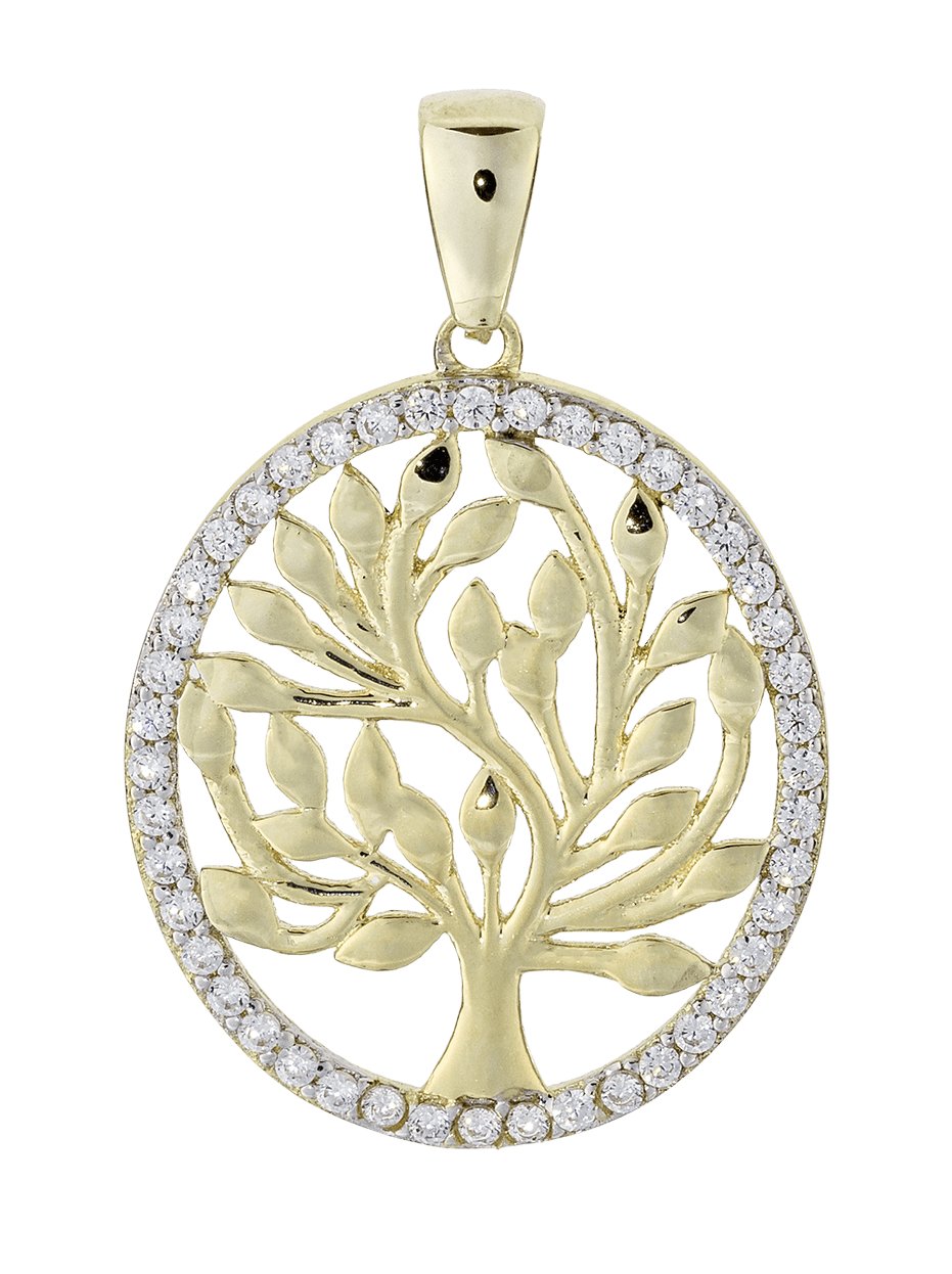 Guld vedhæng, Livets træ i 14 karat med zirkonia - Urma.dk