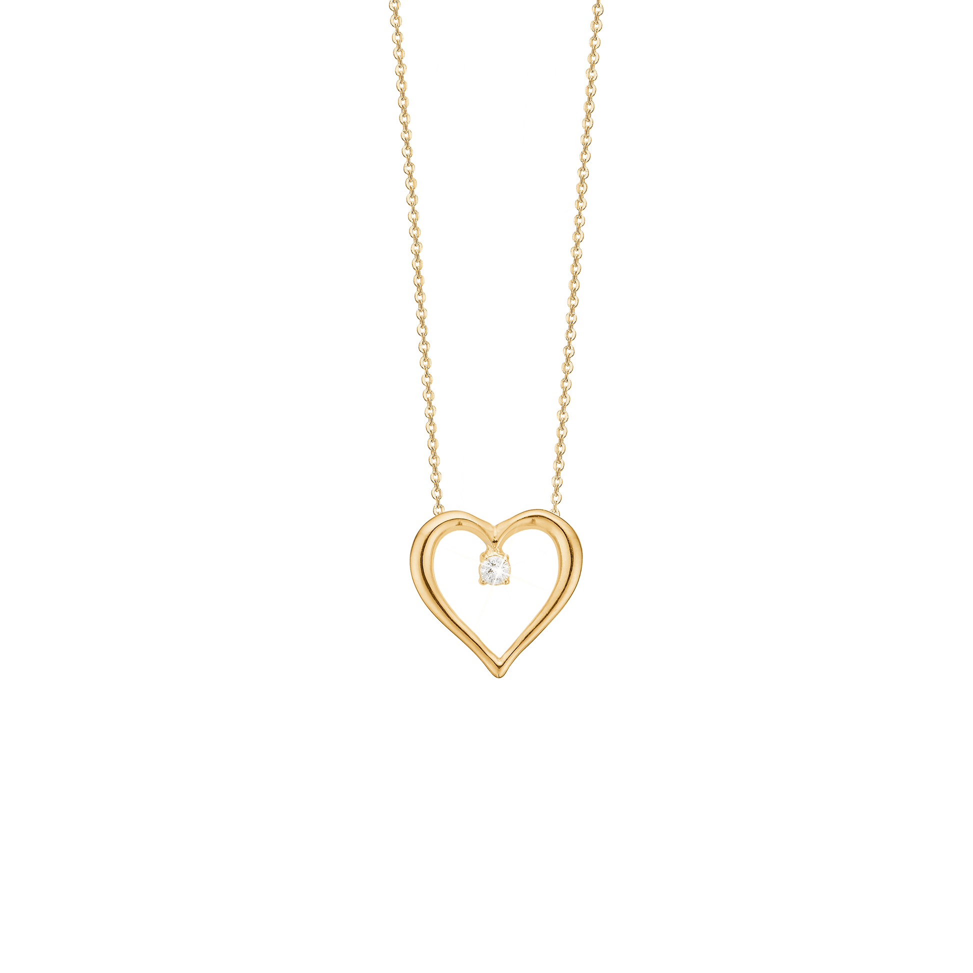 Halskæde, 14kt guld hjerte m/0,03ct diam