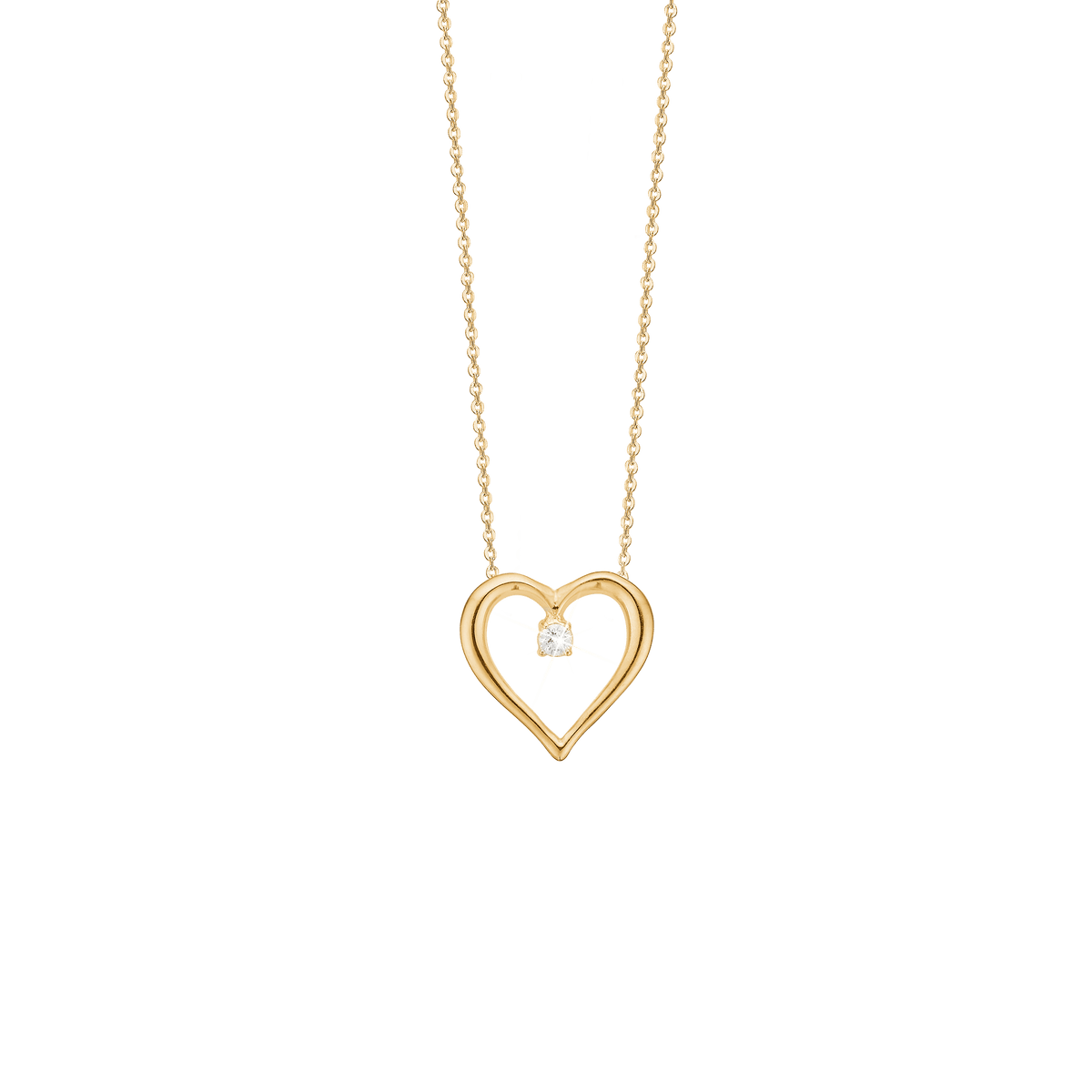 Halskæde, 14kt guld hjerte m/0,03ct diam