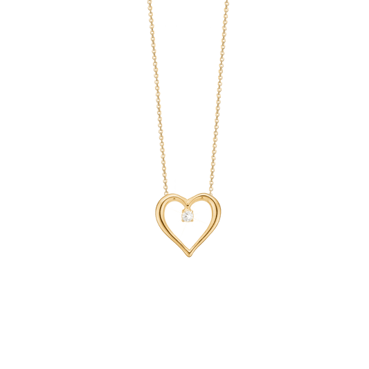 Halskæde, 14kt guld hjerte m/0,03ct diam