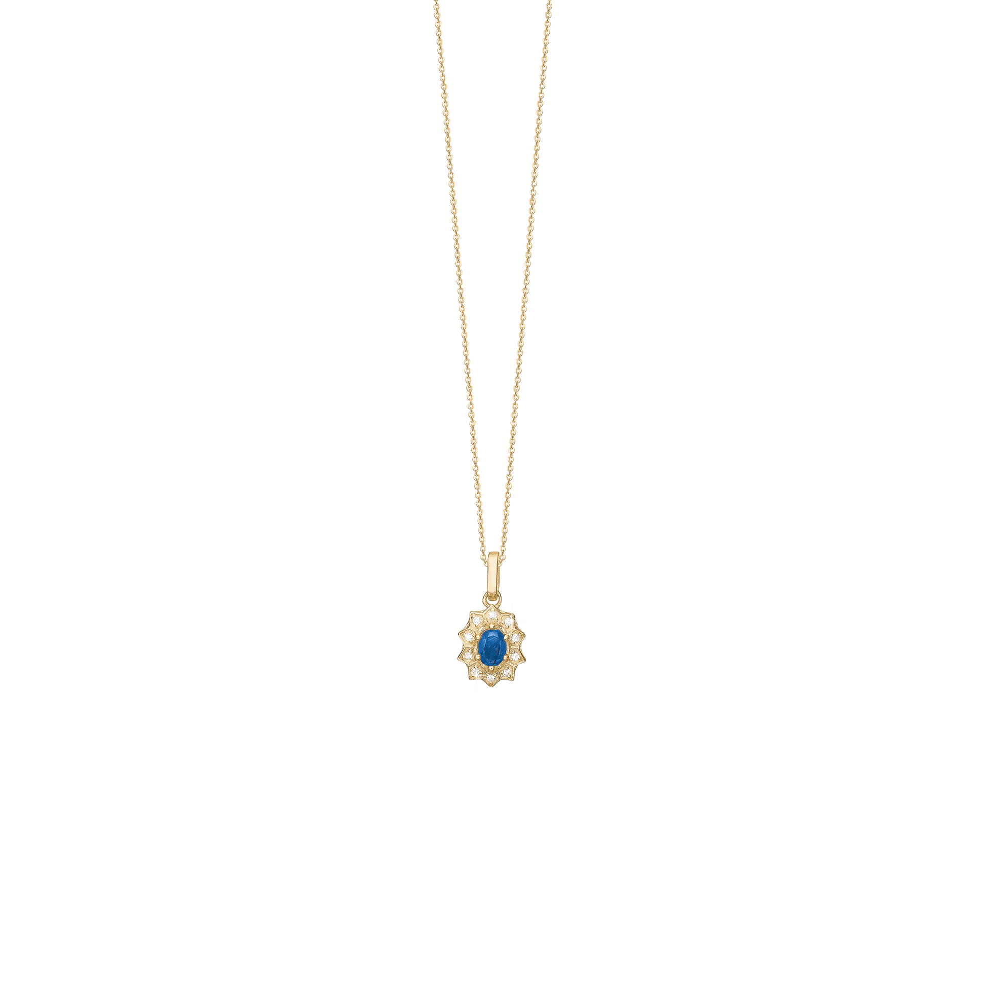 Halskæde, 8k, Safir/Diamanter