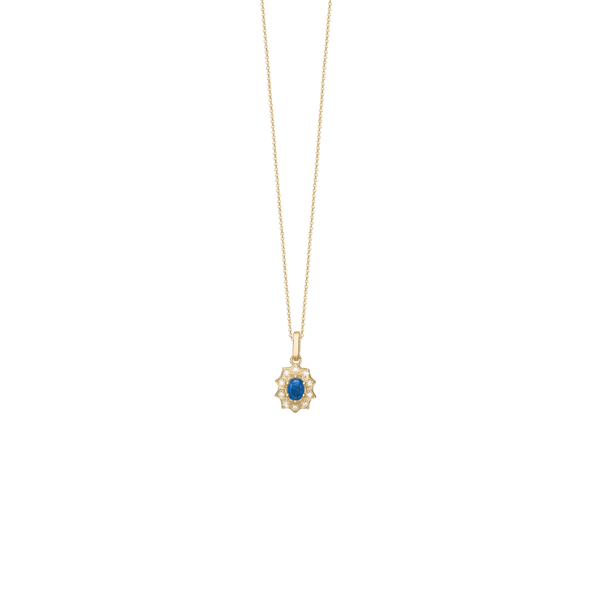 Halskæde, 8k, Safir/Diamanter