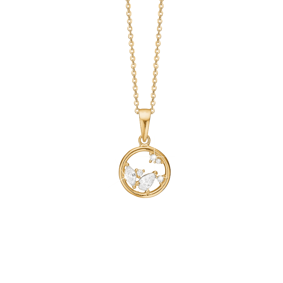 Halskæde cirkel m/6 cz, forg sølv - Urma.dk