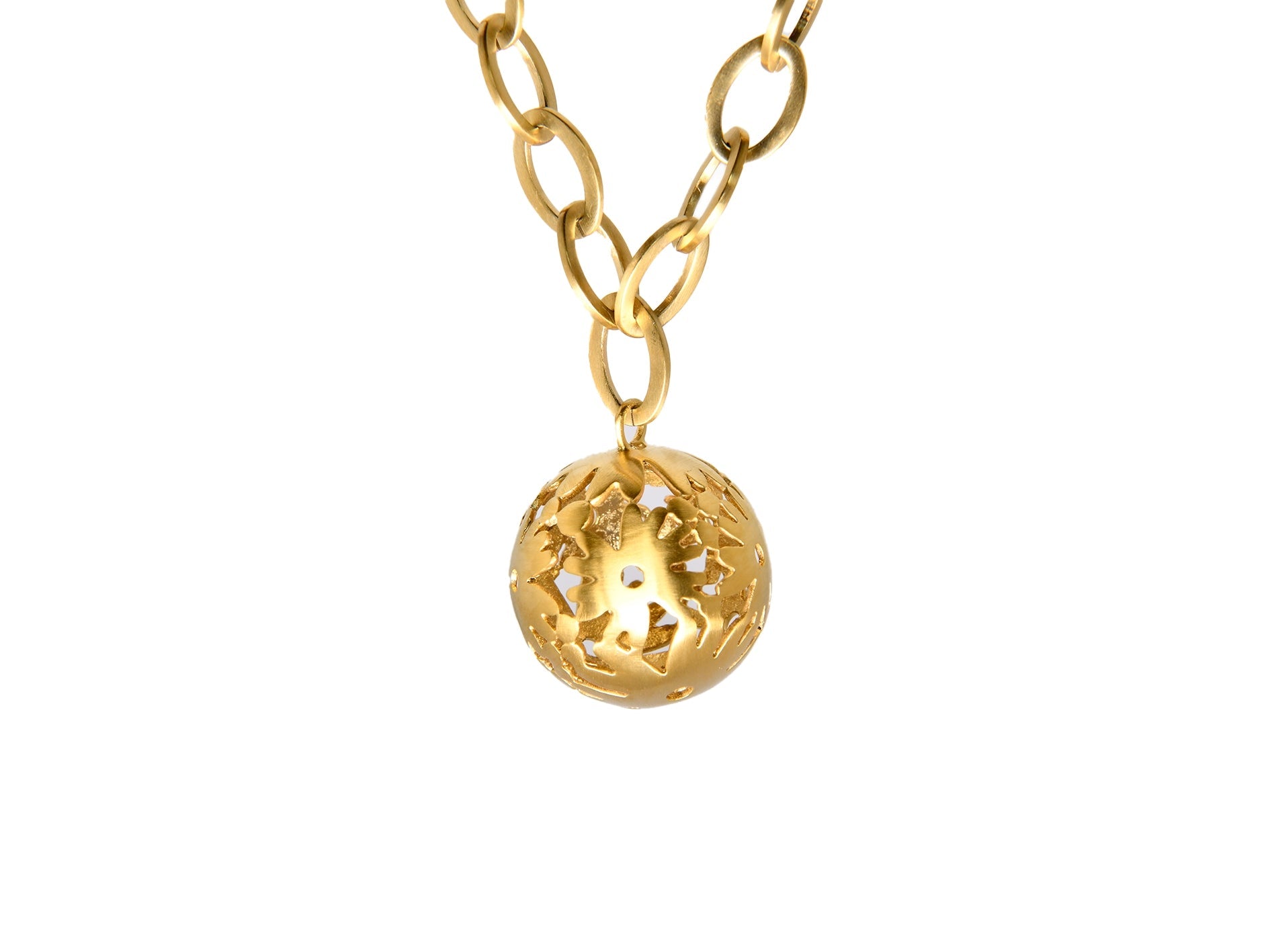 Halskæde i forgyldt rustfrit stål med rund kugle vedhæng - Urma.dk
