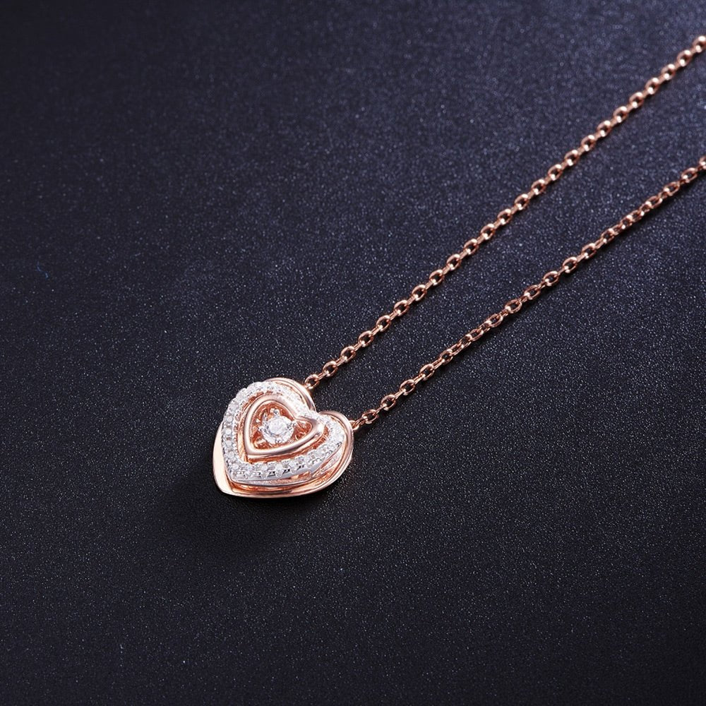 Halskæde i rosa forgyldt sølv med dobbelt hjerte vedhæng med zirconia stene - Urma.dk