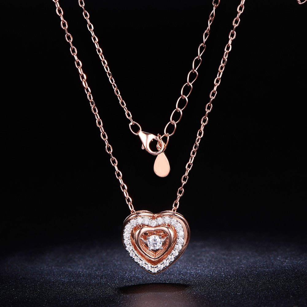 Halskæde i rosa forgyldt sølv med dobbelt hjerte vedhæng med zirconia stene - Urma.dk