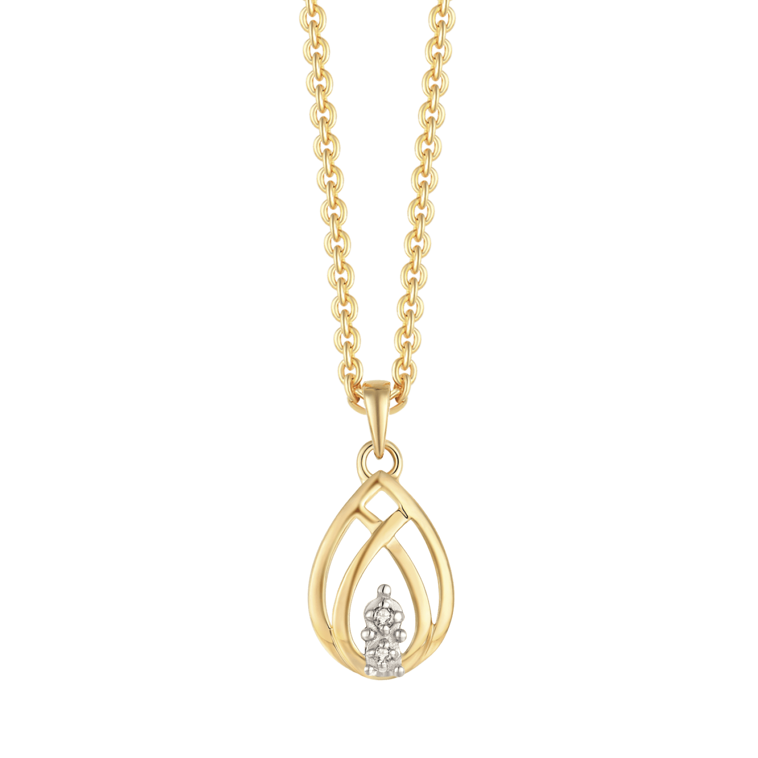 Halskæde med 14 kt. Guld vedhæng med dobbelt dråb med zirconia stene. - Urma.dk