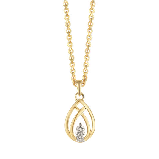 Halskæde med 14 kt. Guld vedhæng med dobbelt dråb med zirconia stene. - Urma.dk