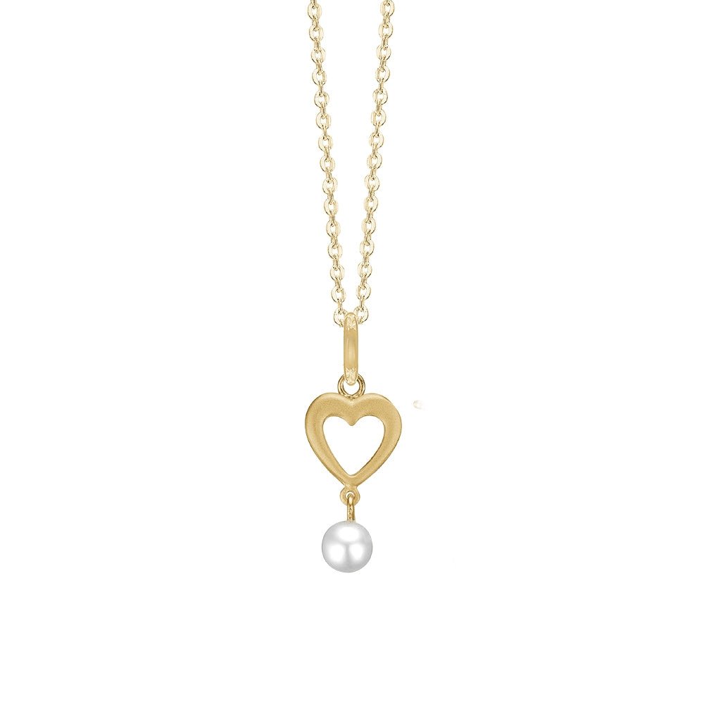 Halskæde med 8 kt. guld vedhæng med hjerte og perle - Urma.dk