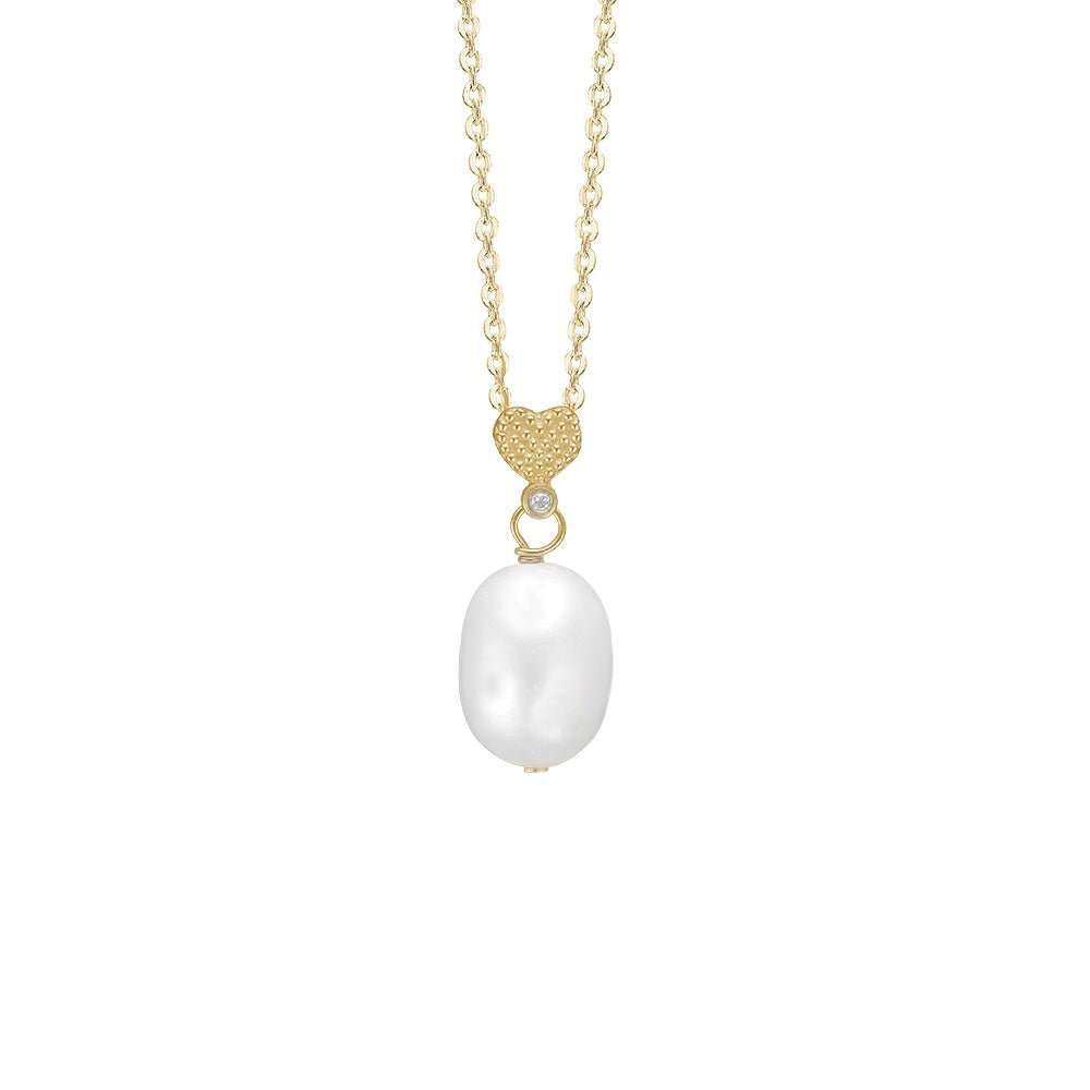 Halskæde med 8 kt hjerte vedhæng med perle. - Urma.dk