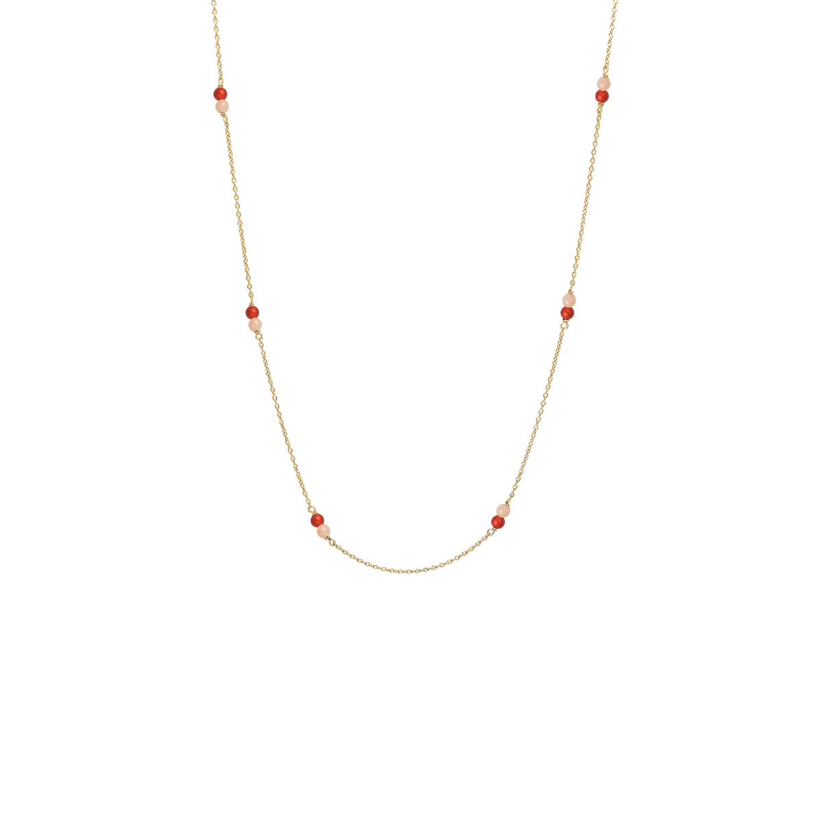 Halskæde, rød Agat/pink månesten, forg - Urma.dk