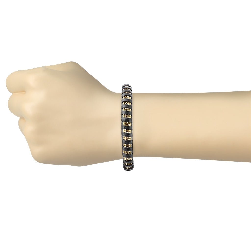 Herrearmbånd i læder med gylden stål 20 cm - Urma.dk