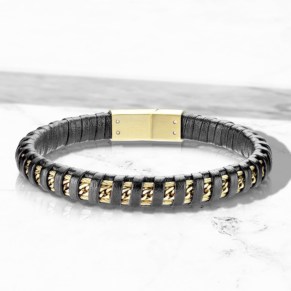 Herrearmbånd i læder med gylden stål 20 cm - Urma.dk