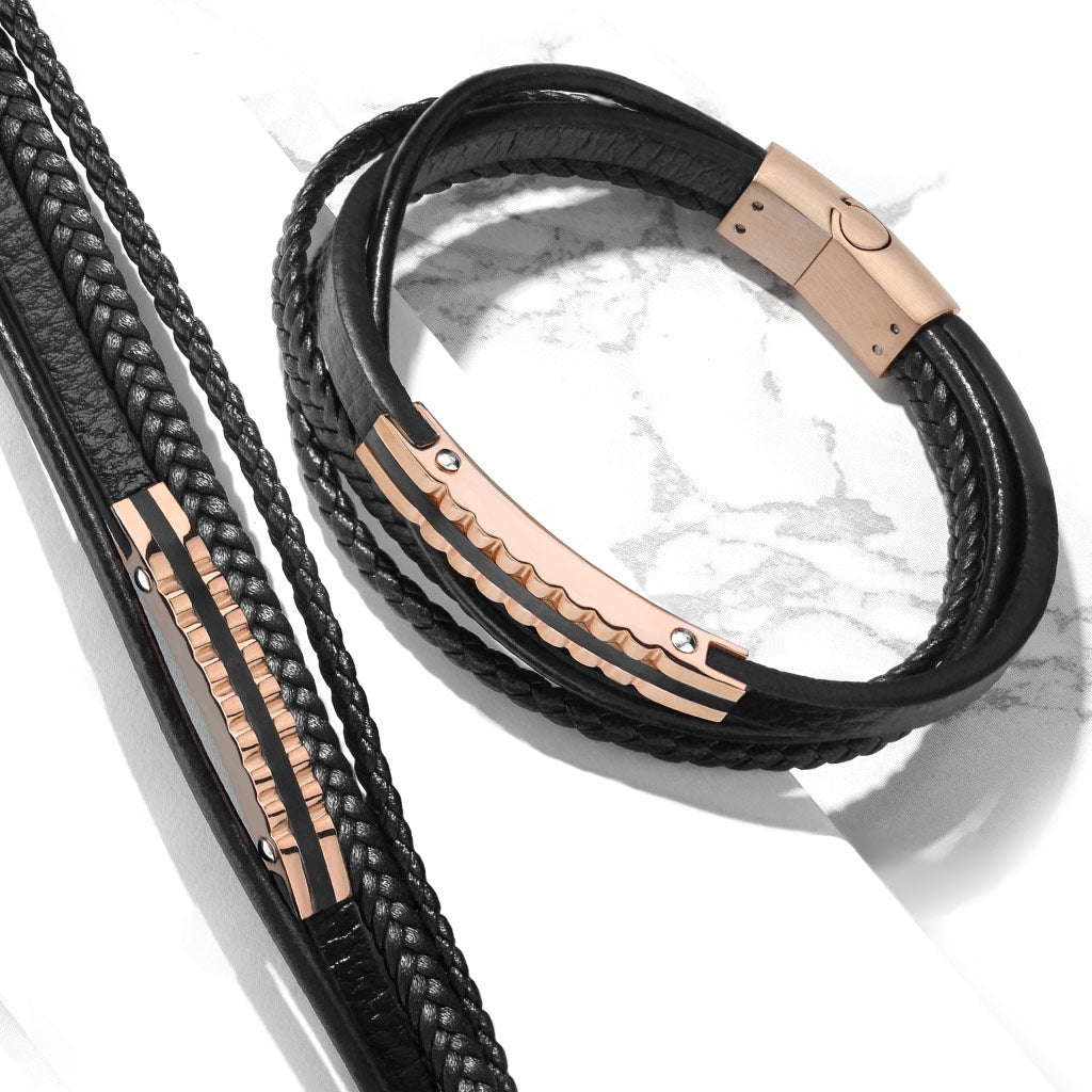 Herrearmbånd i læder med rosa stål 21 cm - Urma.dk
