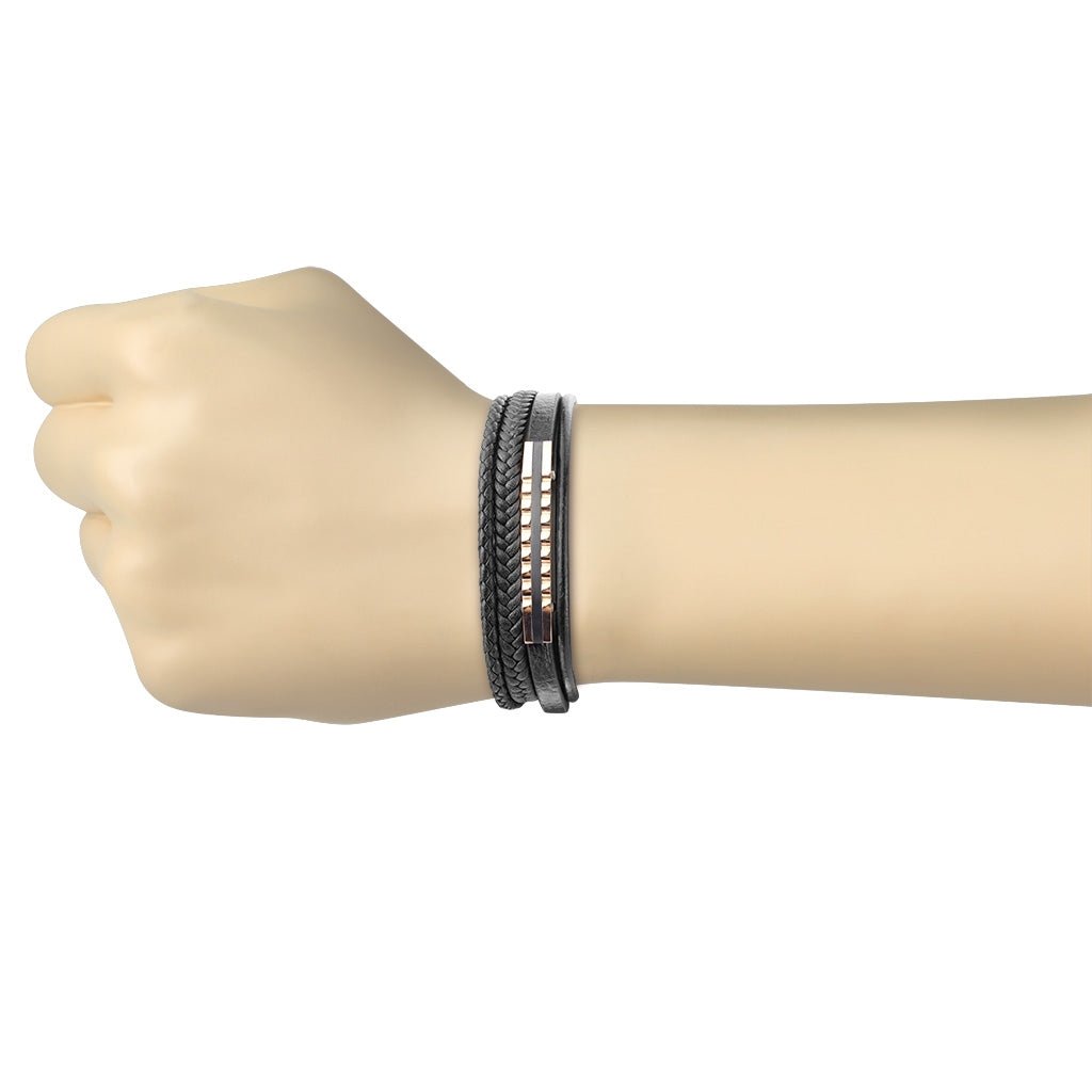 Herrearmbånd i læder med rosa stål 21 cm - Urma.dk