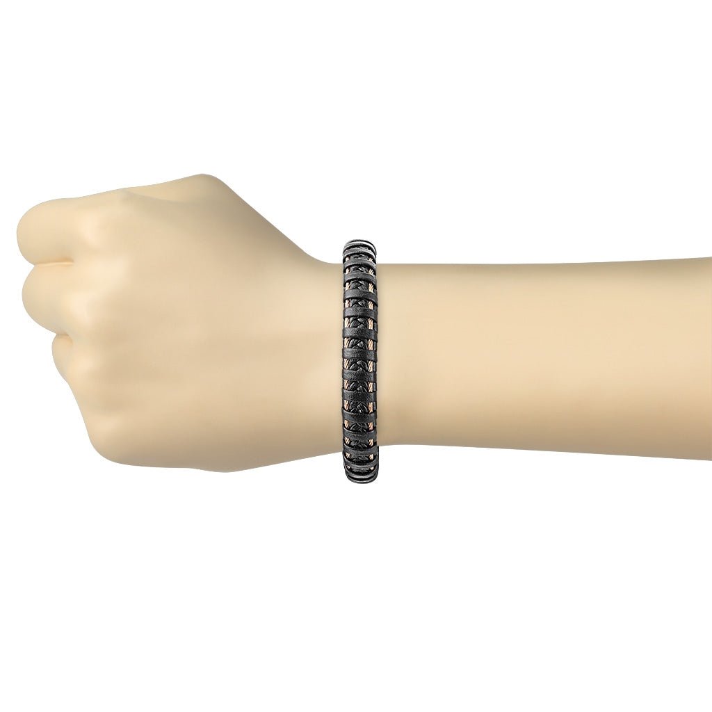 Herrearmbånd i læder med rosa stål 21,5 cm - Urma.dk