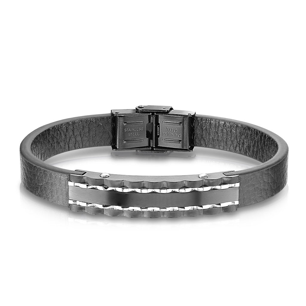 Herrearmbånd i læder med sort stål 21,5 cm - Urma.dk