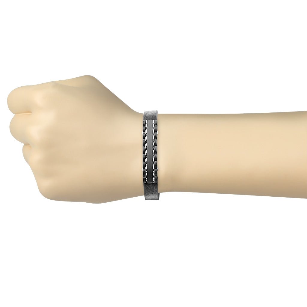 Herrearmbånd i læder med sort stål 21,5 cm - Urma.dk