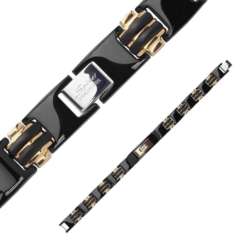 Herrearmbånd i sort og rosa stål - Urma.dk