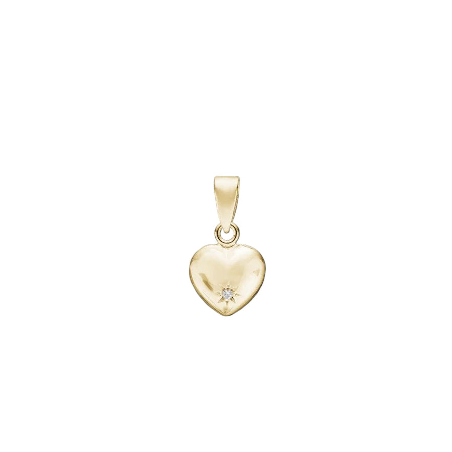 Hjerte ved i 14 karat guld med diamant - 8,5 x 9 mm - Urma.dk