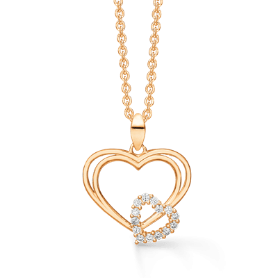 Hjerte vedhæng i 8 karat guld med sølv forgyldt halskæde - Urma.dk