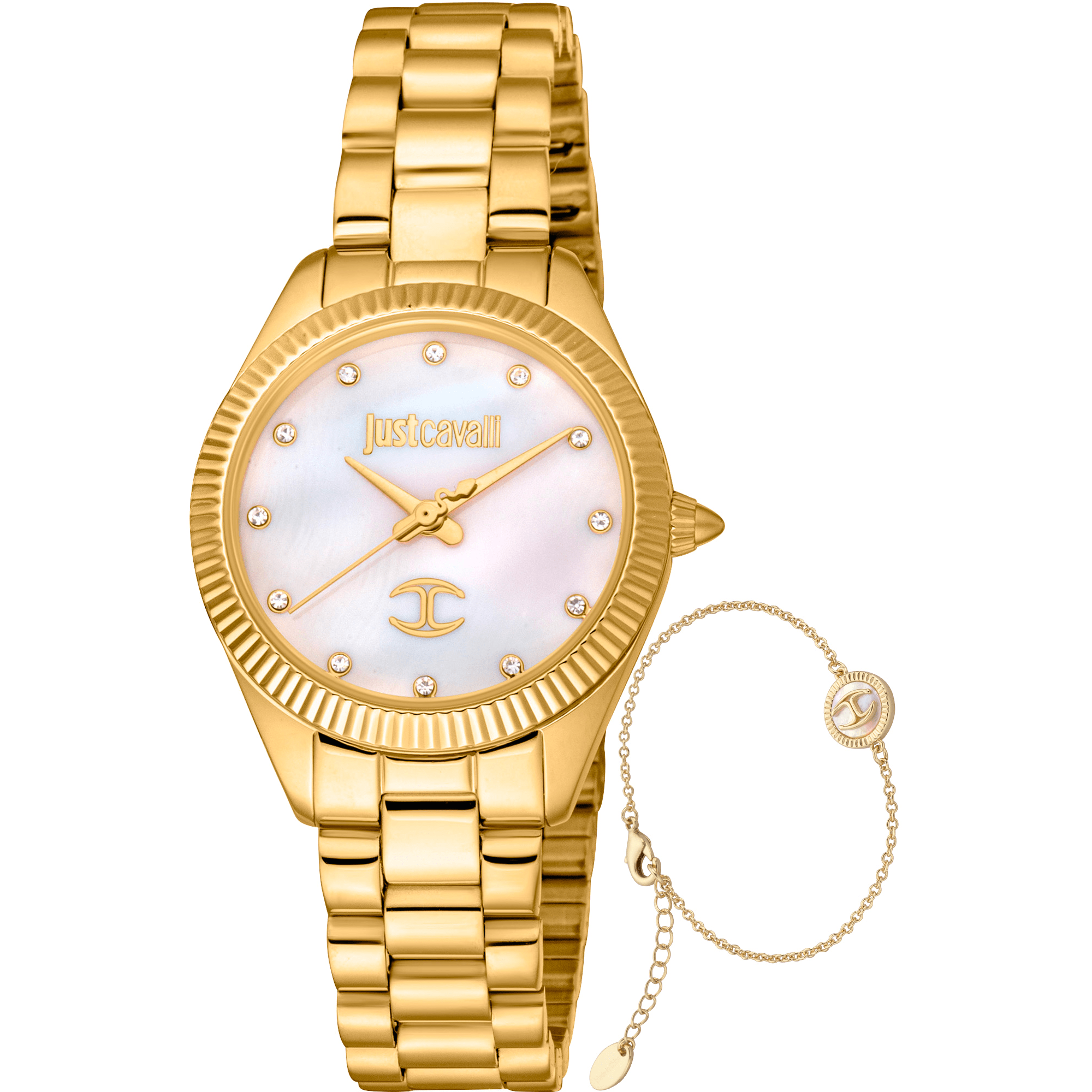 Just Cavalli Dame Guldfarvet Hvid Ur JC1L267M0055 - Urma.dk