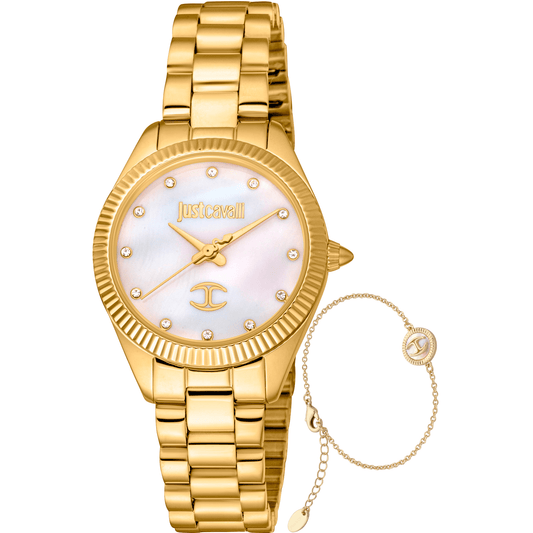 Just Cavalli Dame Guldfarvet Hvid Ur JC1L267M0055 - Urma.dk