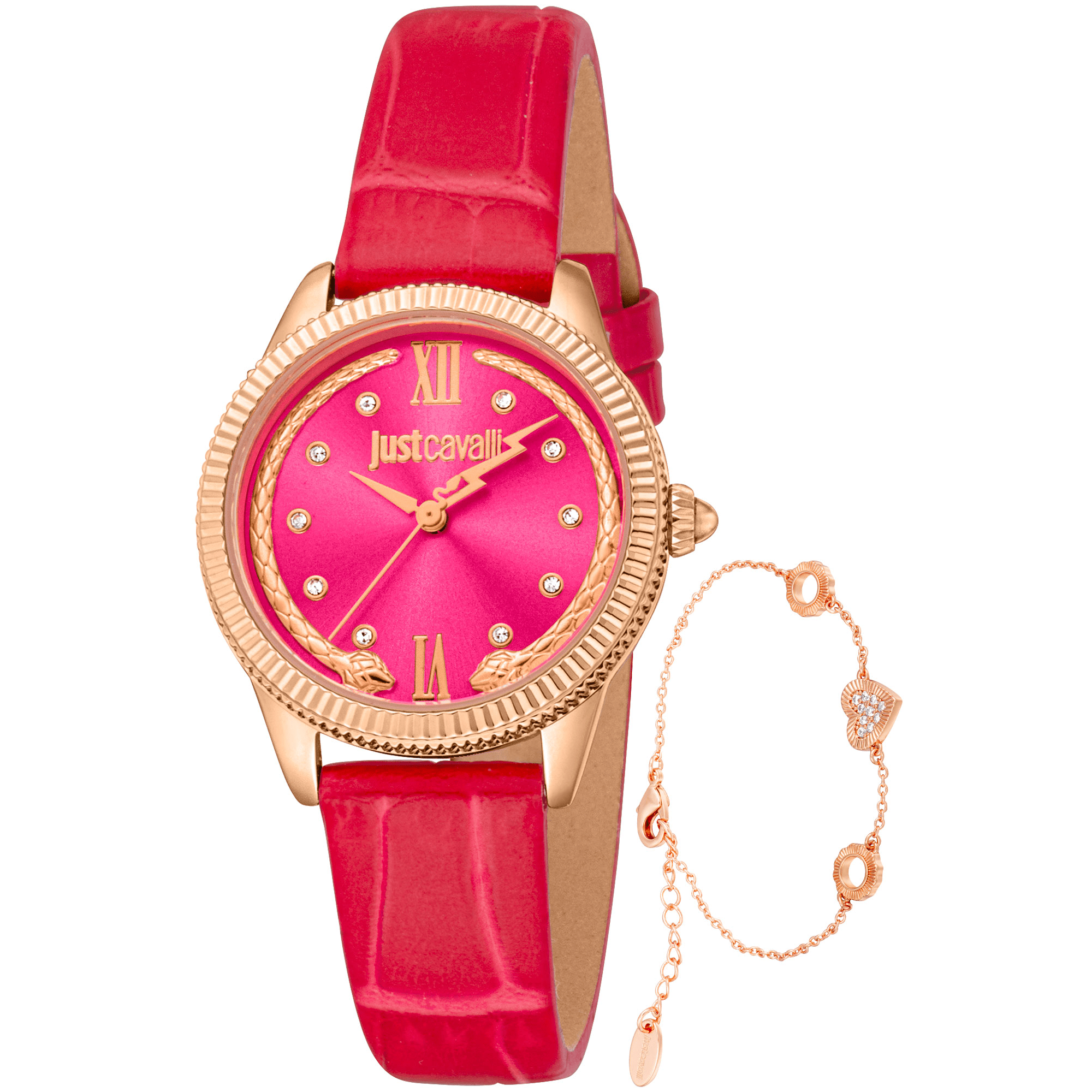 Just Cavalli Dame Pink Ur med Læderrem JC1L315L0035 - Urma.dk