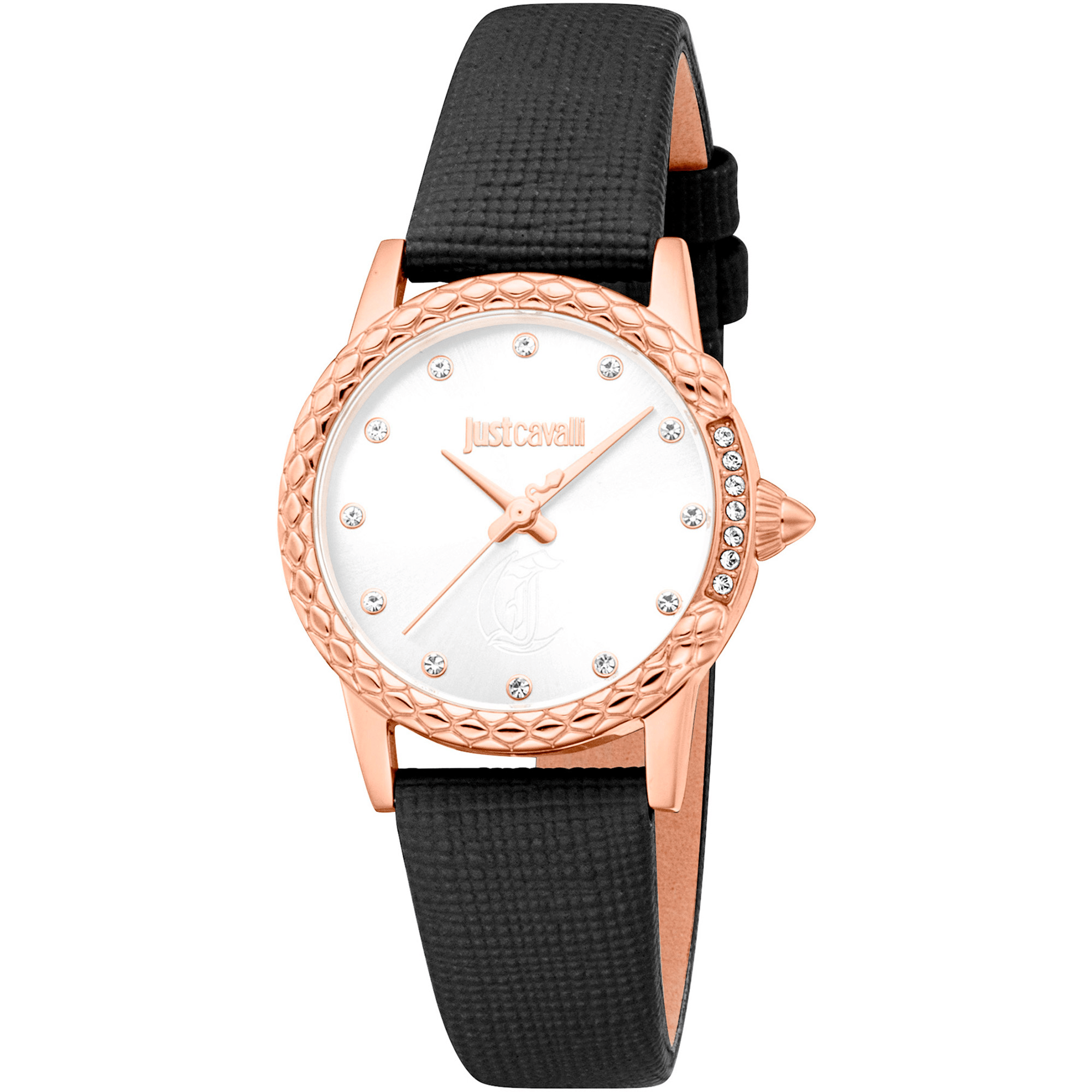 Just Cavalli Dame Rose Gold Sort Læder Ur JC1L310L0035 - Urma.dk