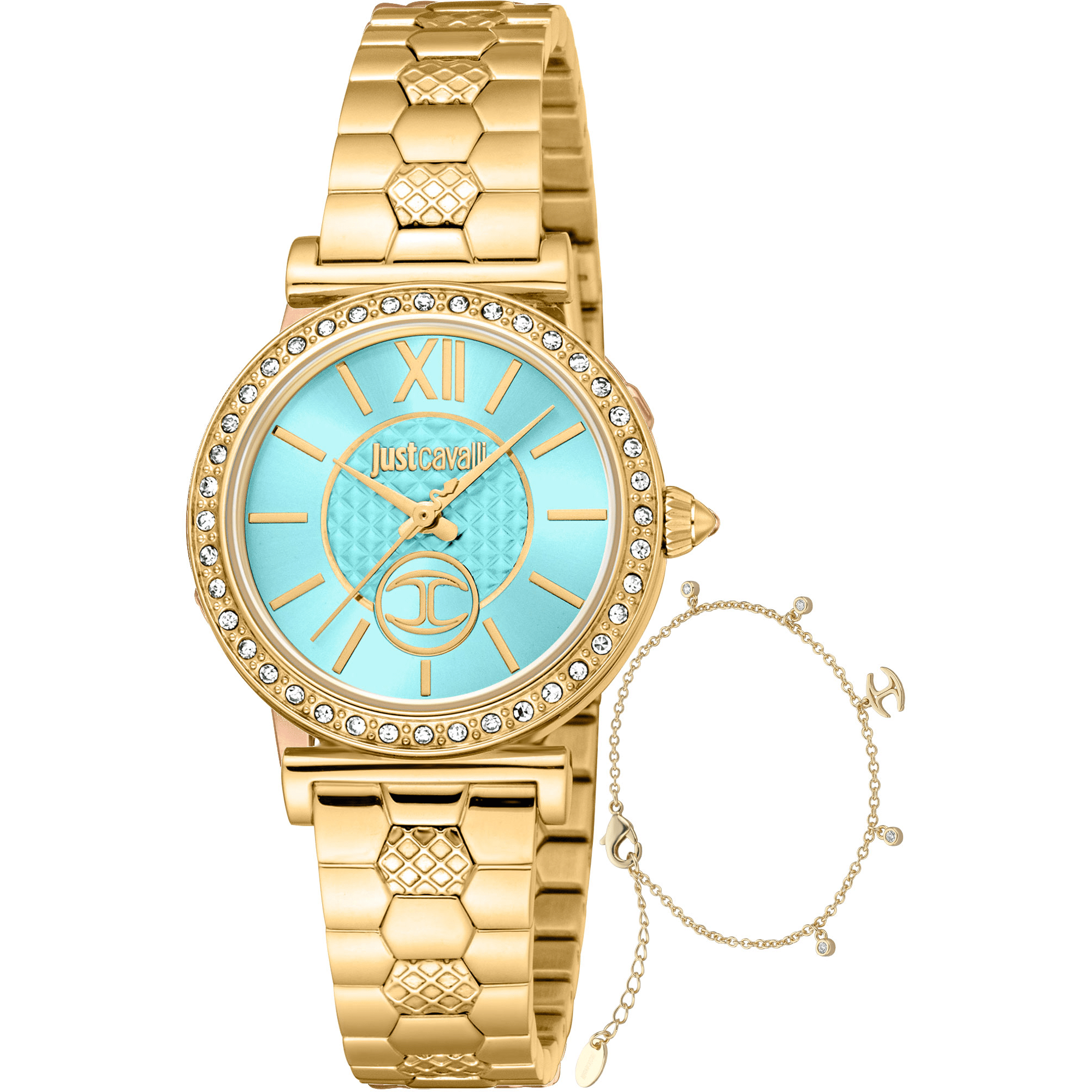 Just Cavalli Dame Rustfrit Stål Guld Turkis Ur JC1L273M0065 - Urma.dk