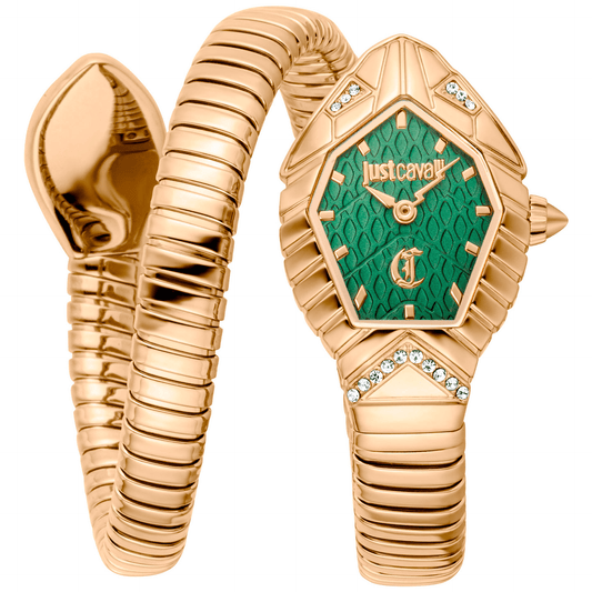 Just Cavalli Dame Rustfrit Stål Guldfarvet Grøn Ur JC1L356M0035 - Urma.dk