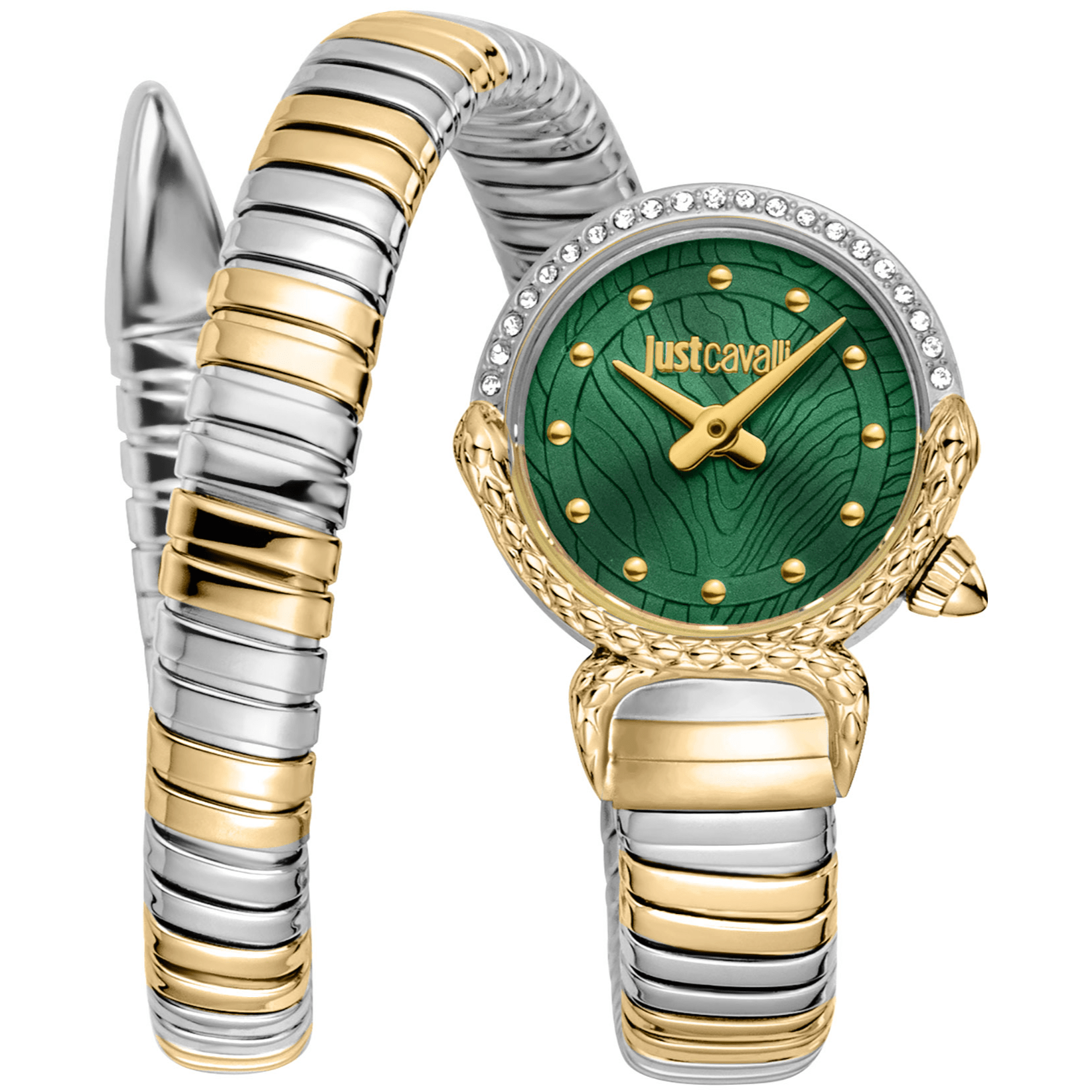 Just Cavalli Dame Rustfrit Stål Guld/Sølv Grøn Ur JC1L350M0065 - Urma.dk