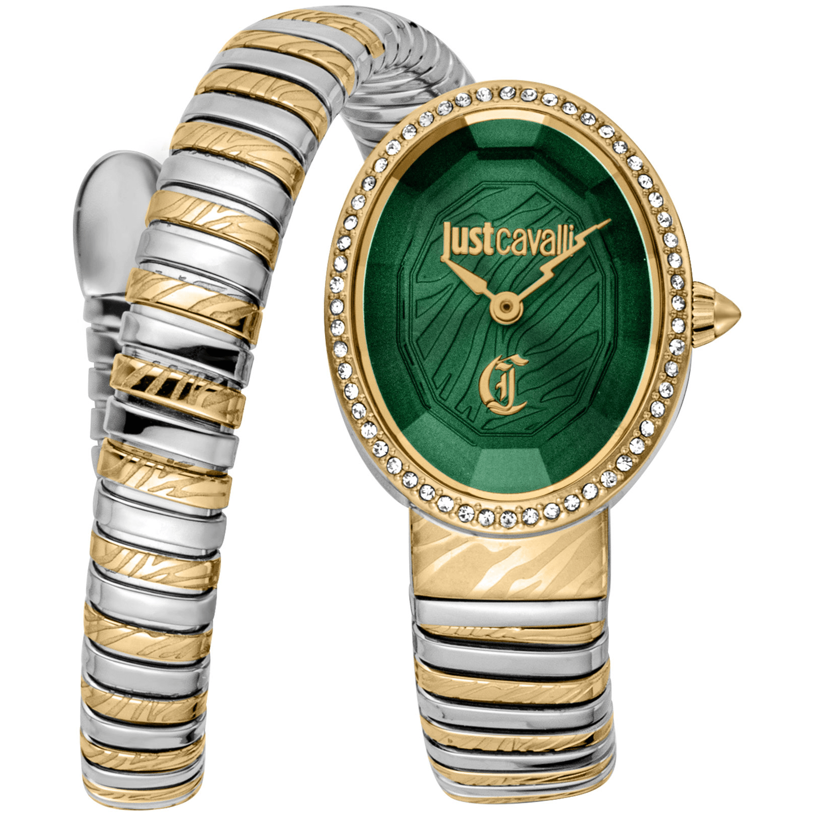 Just Cavalli Dame Rustfrit Stål Sølv Guld Grøn Ur JC1L353M0065 - Urma.dk