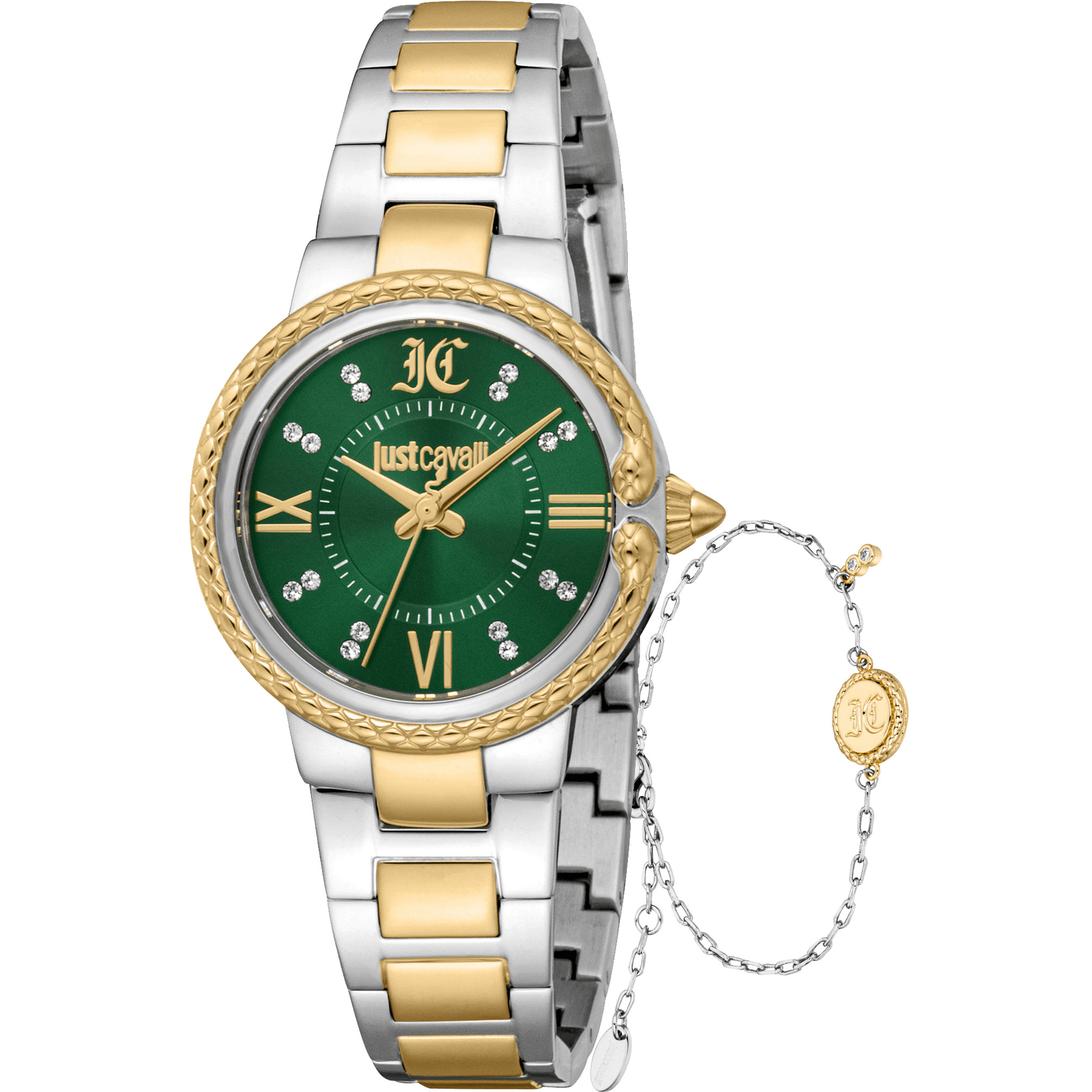 Just Cavalli Dame Rustfrit Stål Sølv/Guld Grøn Ur JC1L378M0075 - Urma.dk