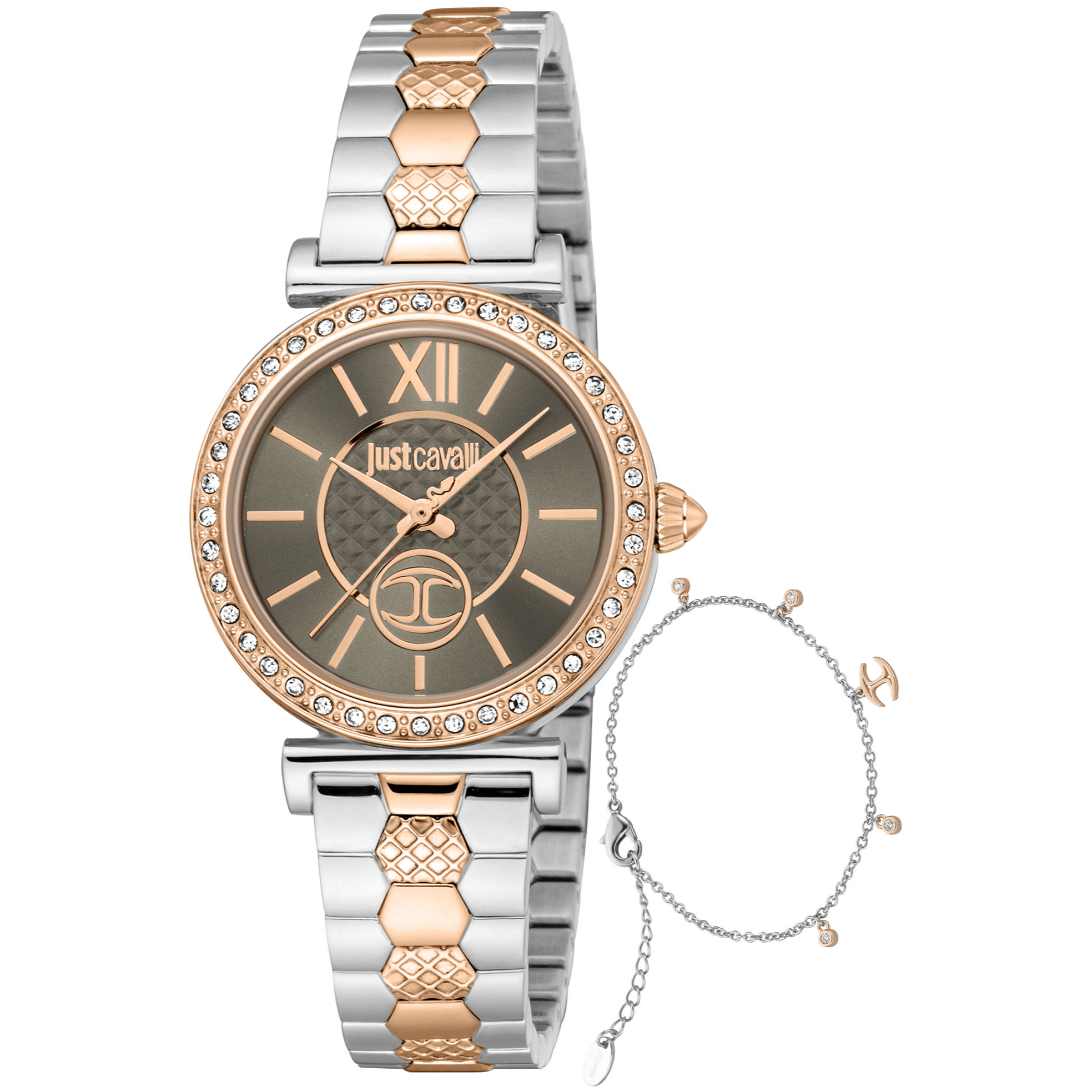 Just Cavalli Dame Rustfrit Stål Sølv/Rosaguld Grå Ur JC1L273M0095 - Urma.dk