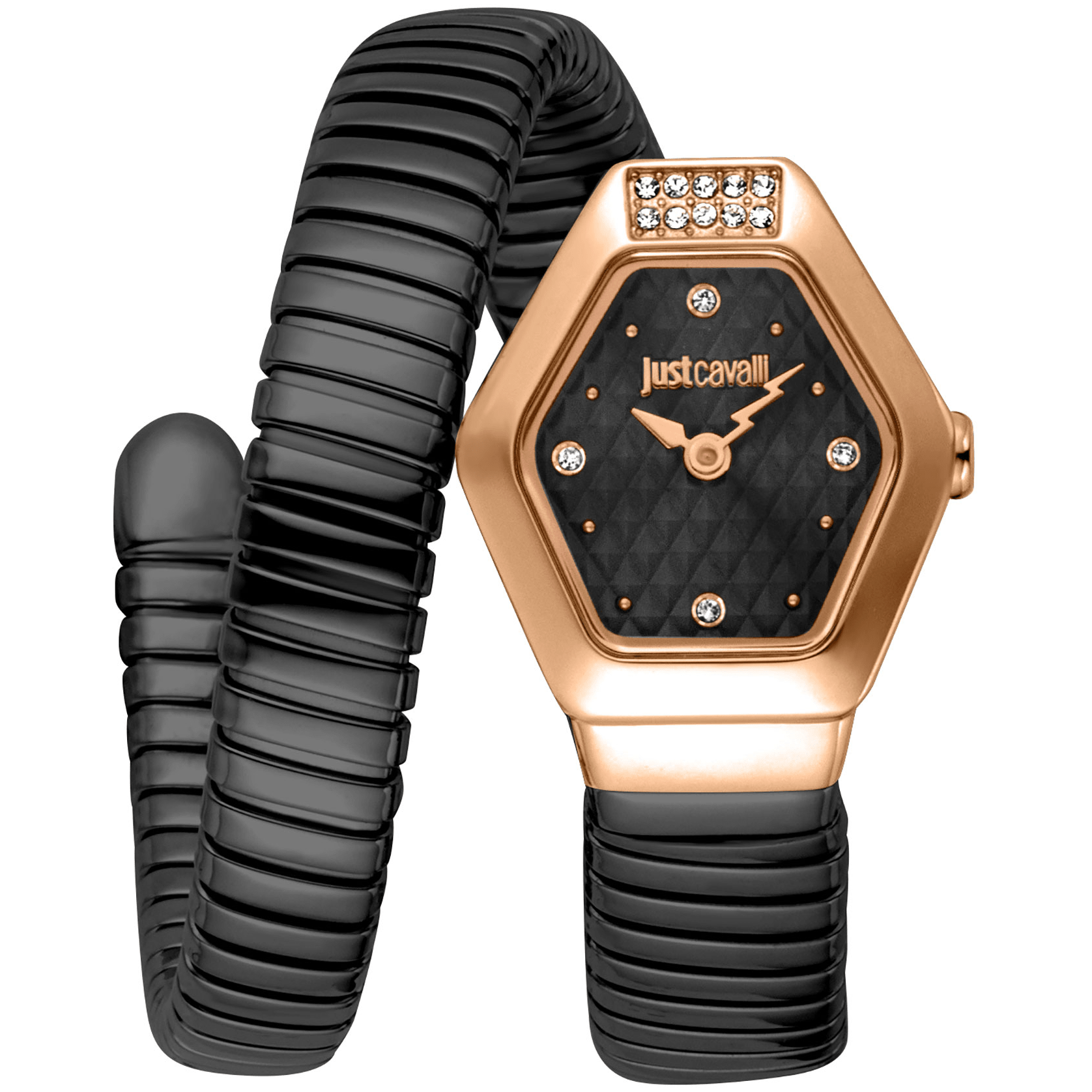 Just Cavalli Dame Rustfrit Stål Sort Rose Gold Ur JC1L394M0075 - Urma.dk