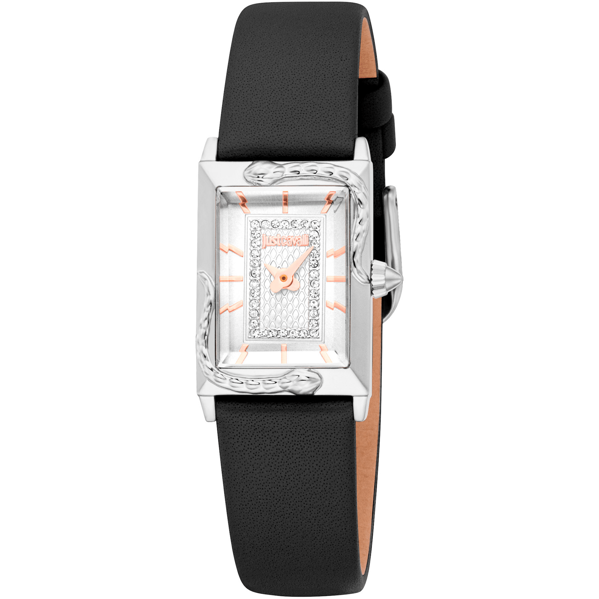 Just Cavalli Dame Sølv Sort Læder Ur JC1L364L0015 - Urma.dk