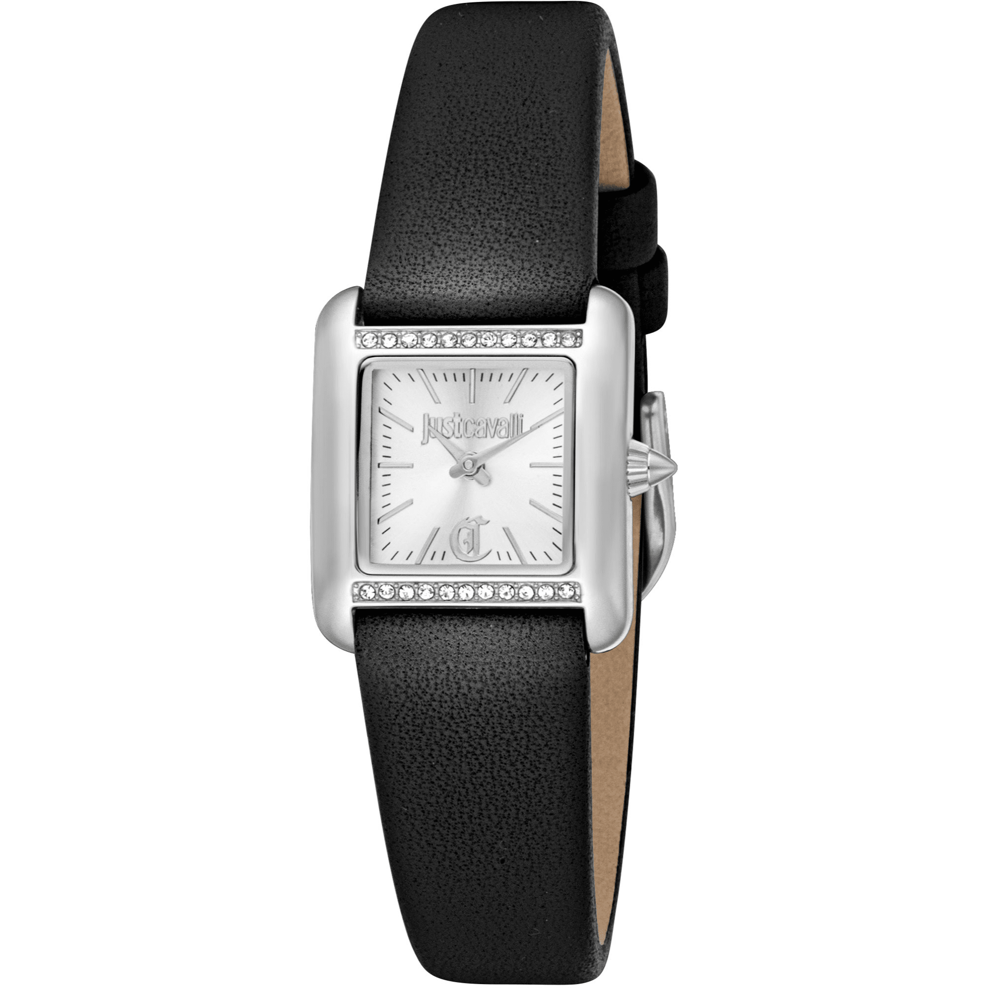 Just Cavalli Dame Sølv Sort Læder Ur JC1L384L0015 - Urma.dk