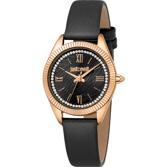 Just Cavalli Dame Sort Rosaguld Læder Ur JC1L388L0035 - Urma.dk