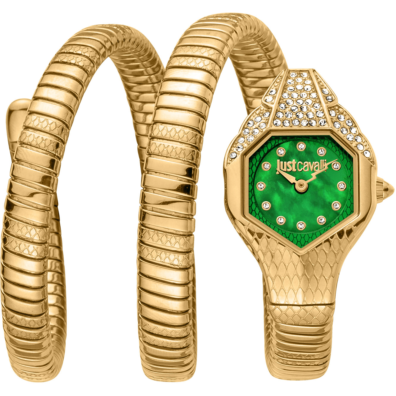 Just Cavalli Dame Ur Rustfrit Stål Guld Grøn Snake JC1L193M0035 - Urma.dk