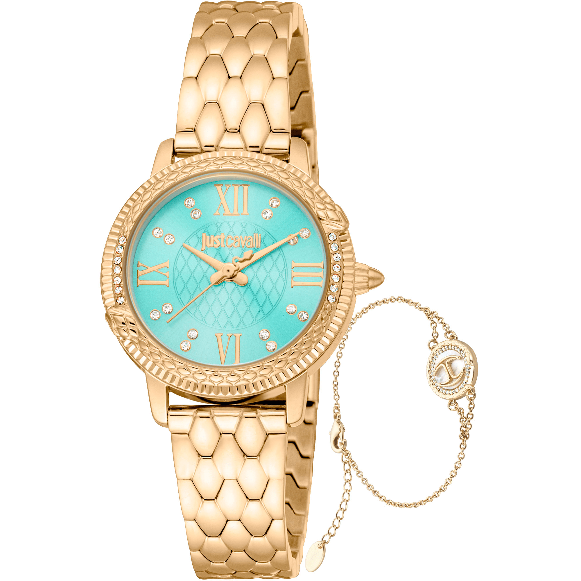 Just Cavalli Dame Ur Rustfrit Stål Guldfarvet Turkis Analog JC1L276M0065 - Urma.dk