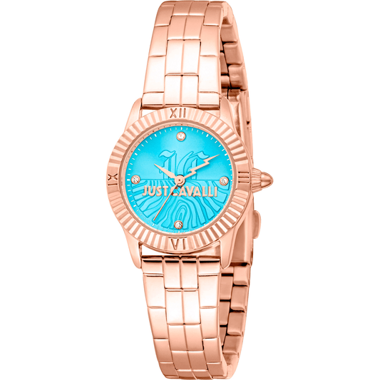 Just Cavalli Dame Ur Rustfrit Stål Rosaguld & Blå Analog JC1L328M0065 - Urma.dk