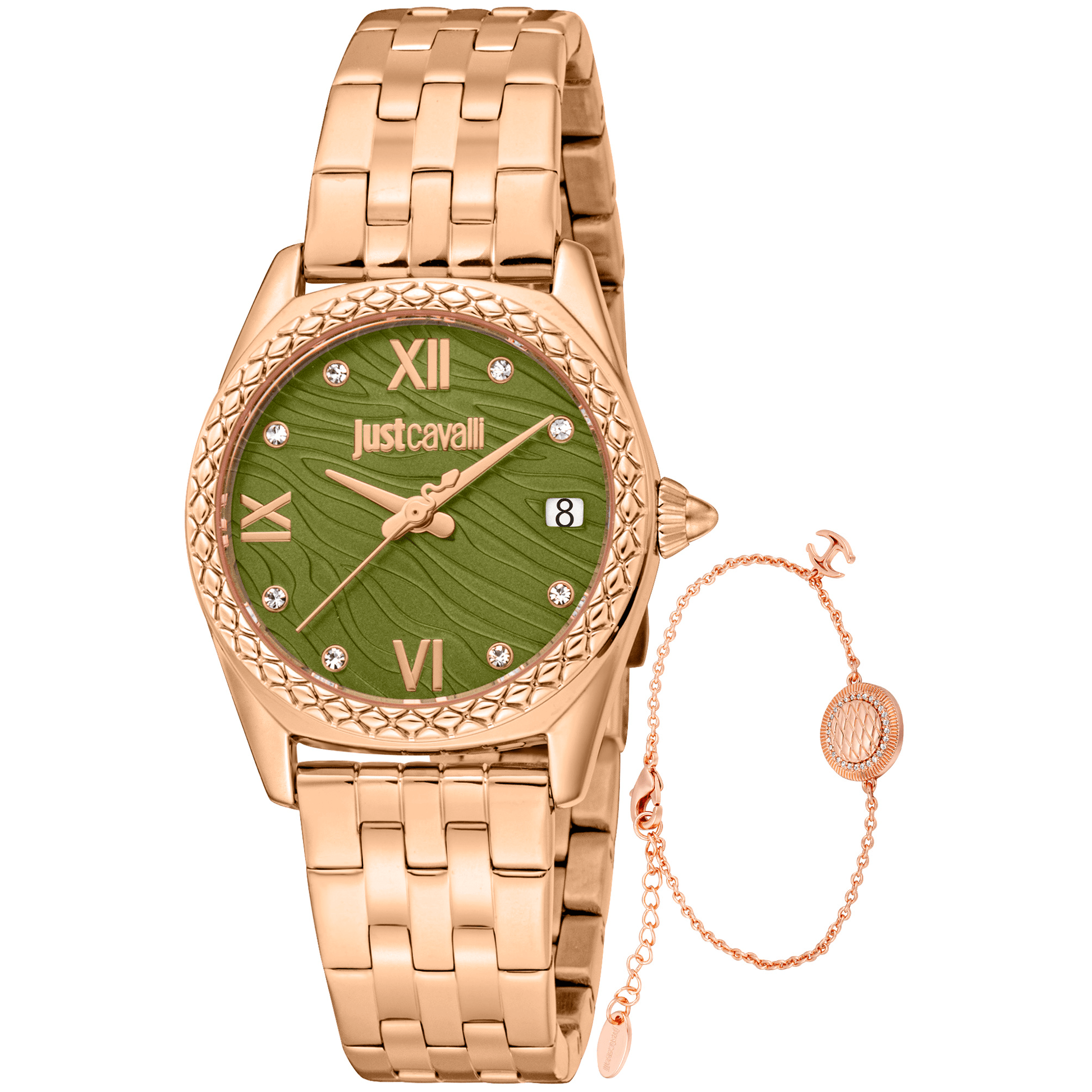Just Cavalli Dame Ur Rustfrit Stål Rosaguld & Grøn Analog JC1L312M0085 - Urma.dk