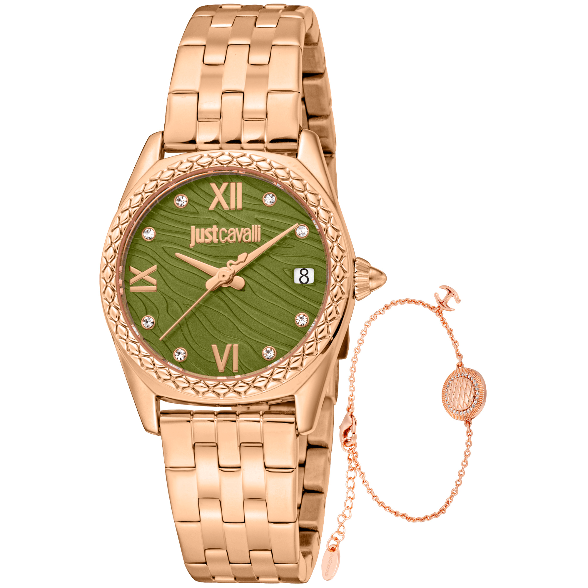 Just Cavalli Dame Ur Rustfrit Stål Rosaguld & Grøn Analog JC1L312M0085 - Urma.dk